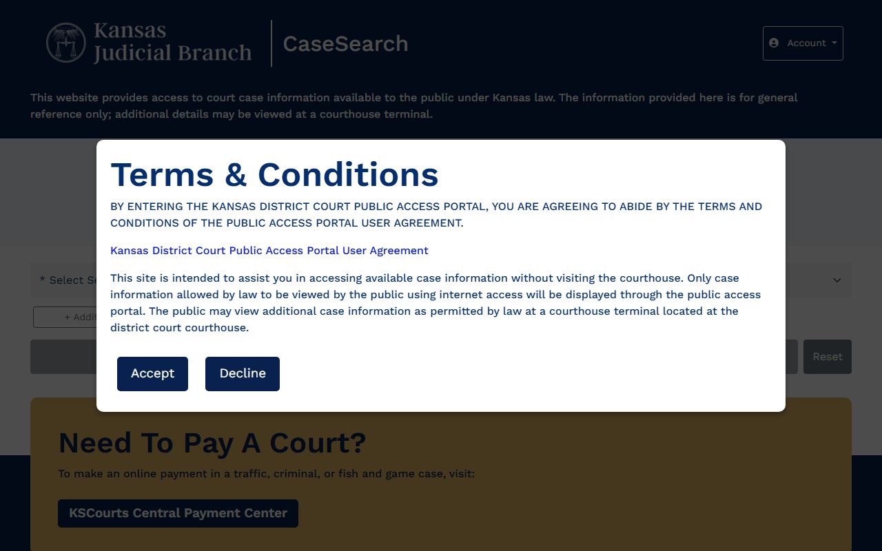 Kansas CaseSearch portal for Mitchell County court records after arrest