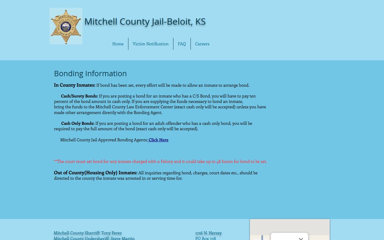 Mitchell County Jail bonding information for custody and release